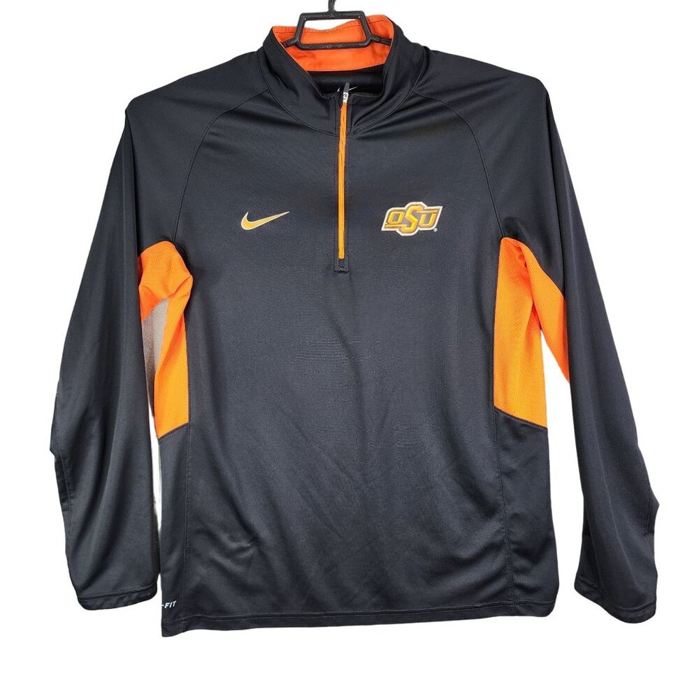 Mens Nike OSU Dri-Fit Elite Shirt 1/4 Zip Pullover Black & Orange Size L